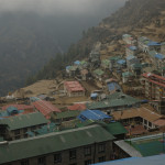 Namche Bazaar (val Nauche) reached :: The Moonlight Lodge window afternoon view, well above it all