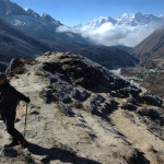 Sidetrip to Ama Dablam BC :: on the high morraine :: Pangboche village behind