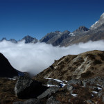 Ama Dablam BC :: Mingbo :: the Dudh Kosi valley already filled with clouds, Taboche top dominates