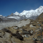 The Ngozumpa glacier crossing :: reached the eastern morraine :: looking north to the Cho Oyu peak