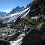 Leaving Gokyo :: the bridge by the front morraine of the Ngozumpa Glacier