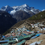 Namche Bazaar with the Kongde Ri mountain on the oposite valley side